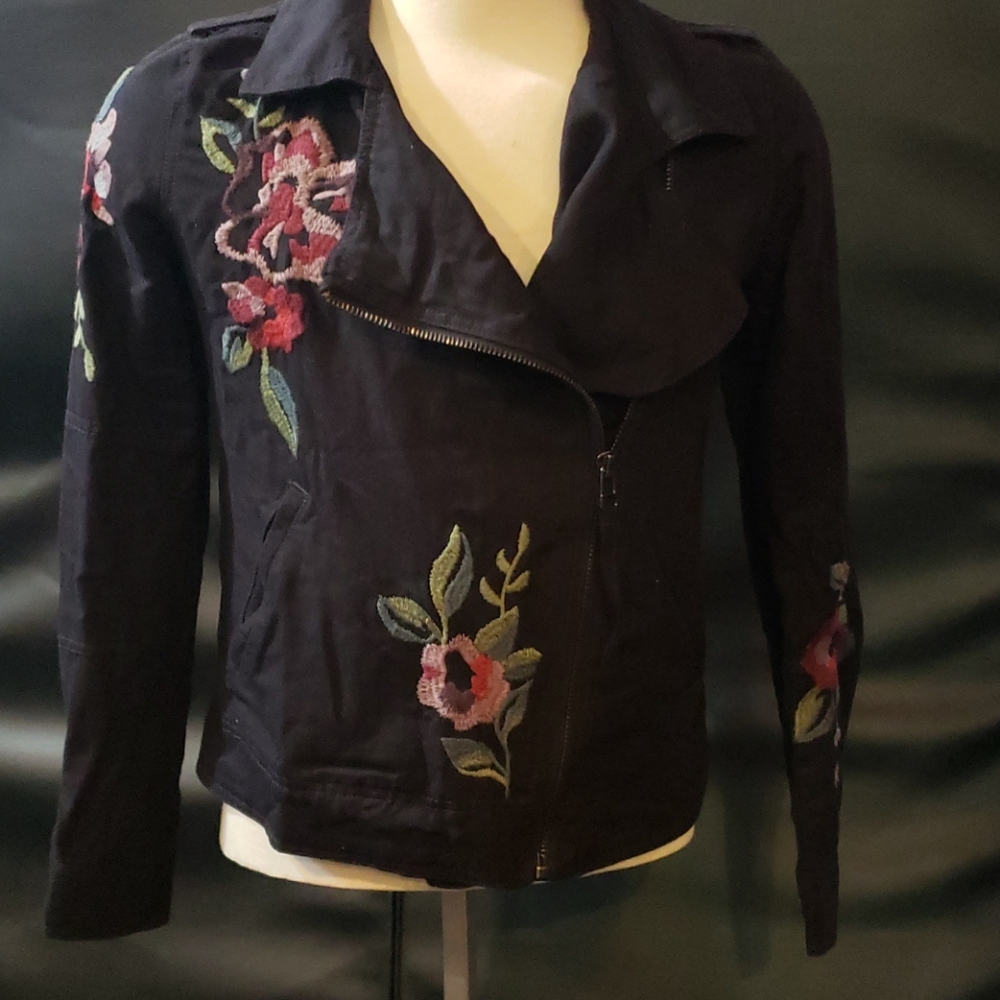 Floral fabric biker jacket